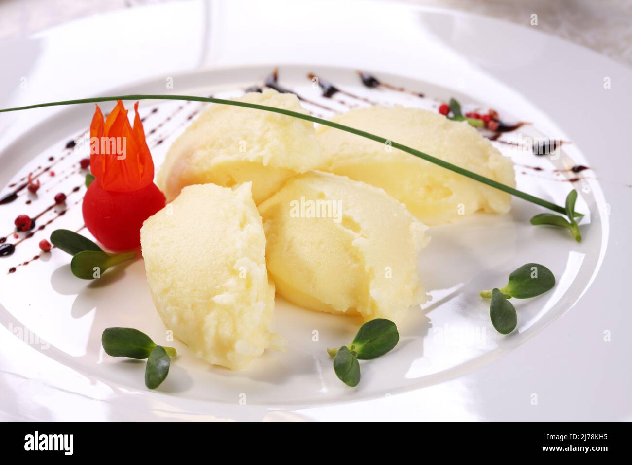 Purè di patate o purea di patate solitamente dato come contorno al pasto principale. Foto Stock