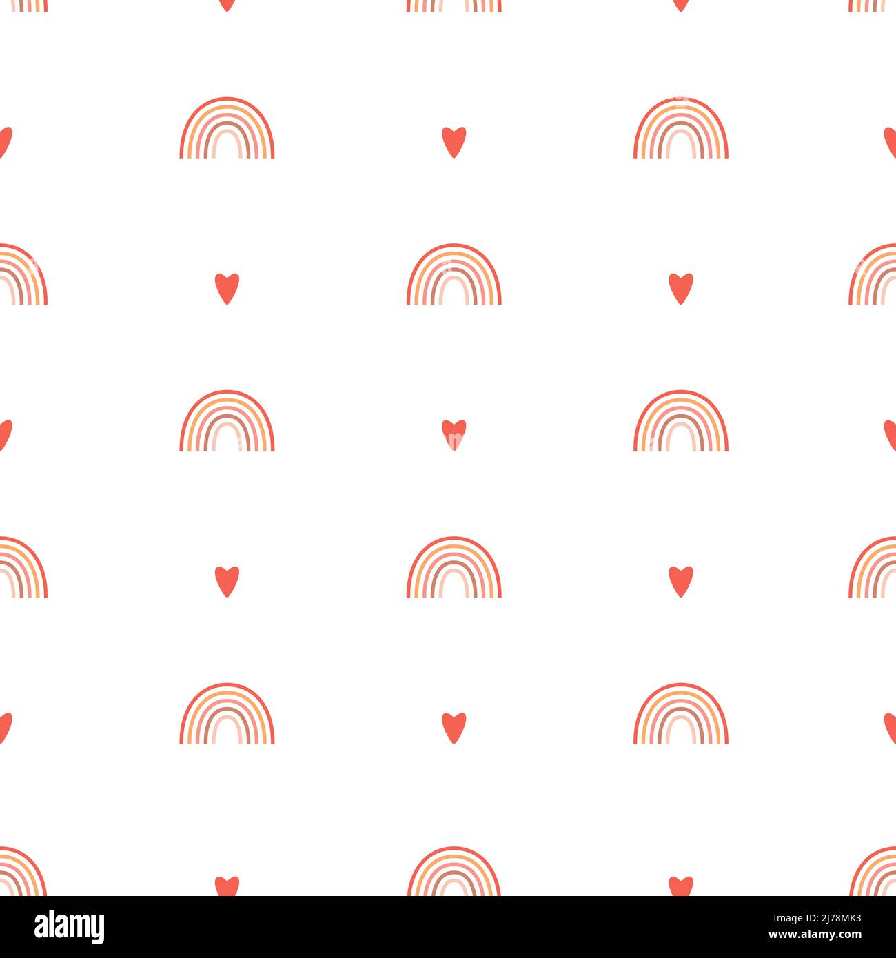 Modello senza cuciture con semplici arcobaleni e cuori. Il semplice sfondo minimalista è perfetto per avvolgere carta, tessuti per bambini. Isolamento vettore Illustrazione Vettoriale