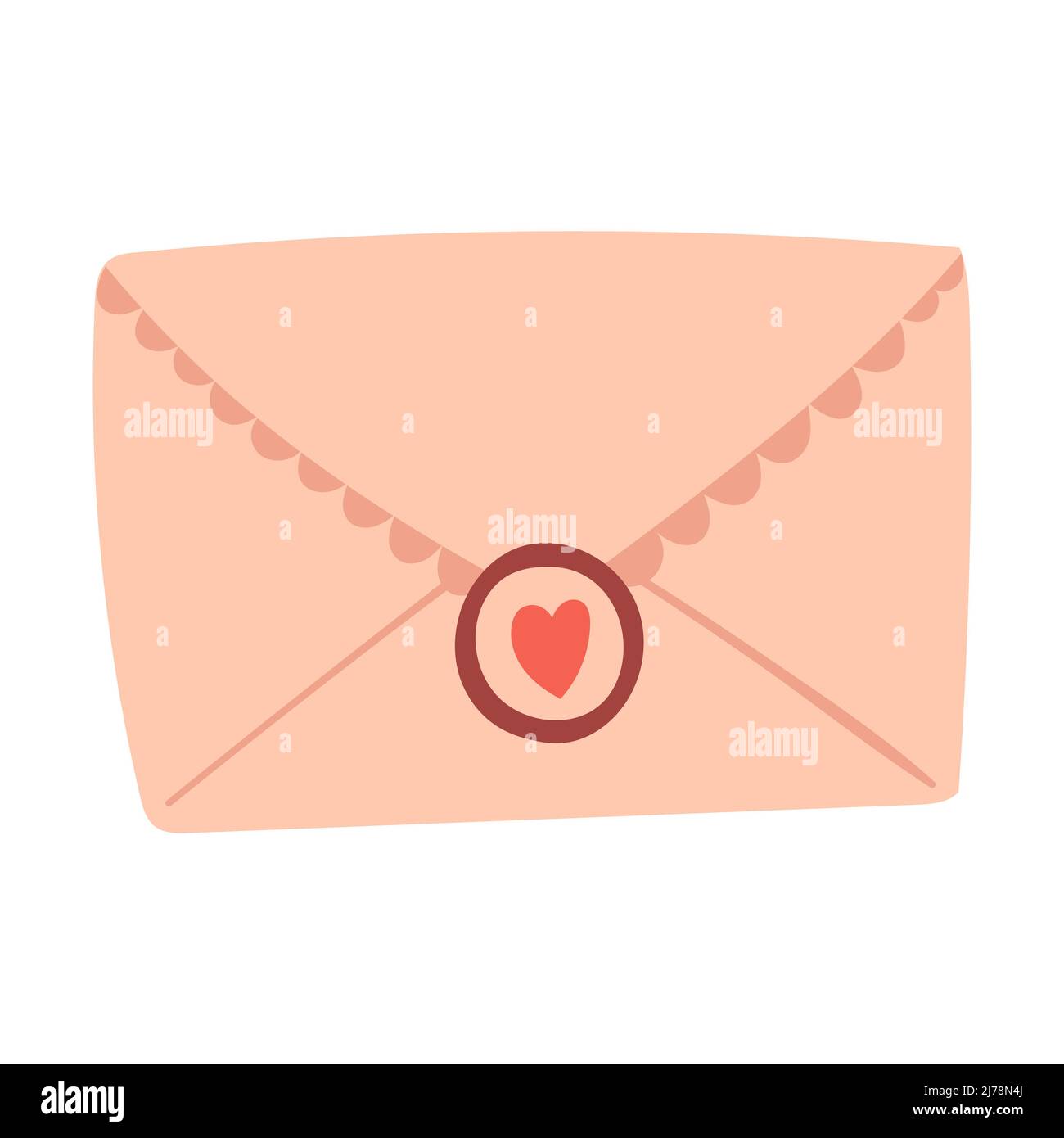 Una busta chiusa con un timbro e un cuore. Un valentine, un messaggio d'amore. Elemento decorativo per carte San Valentino. Isola di illustrazione vettoriale a colori Illustrazione Vettoriale