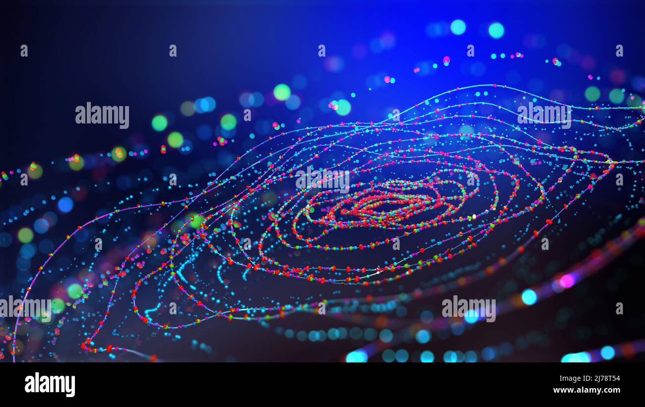 Big data, campo digitale, sistemi di comunicazione wireless. Tecnologie aziendali e digitali. Flusso di dati in un sistema sicuro. Analisi e strategia Foto Stock