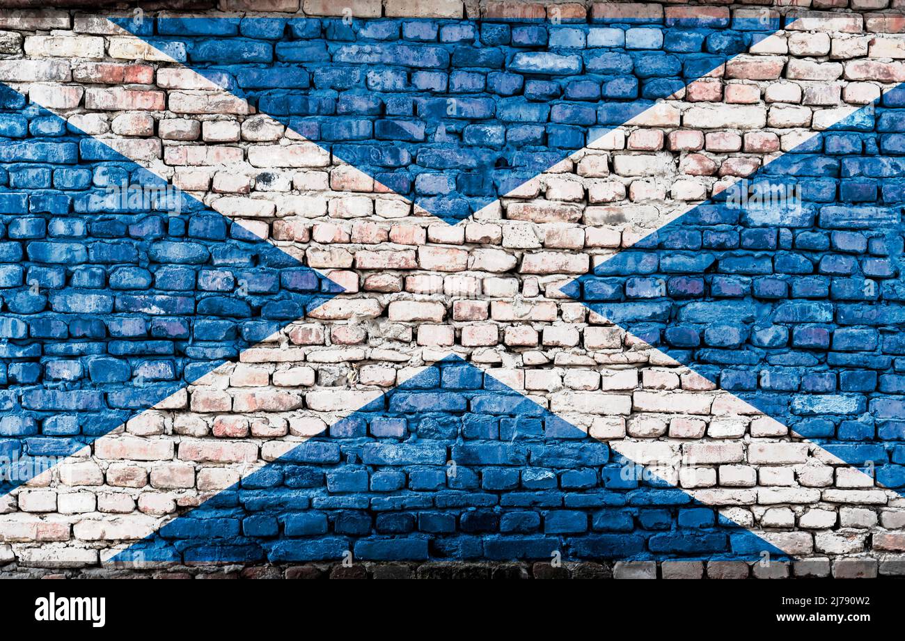 La bandiera della Scozia gaelica scozzese: Bratach na h-Alba Scots: Banner o Scozia, conosciuta anche come Croce di Sant'Andrea o il Sestyre Foto Stock