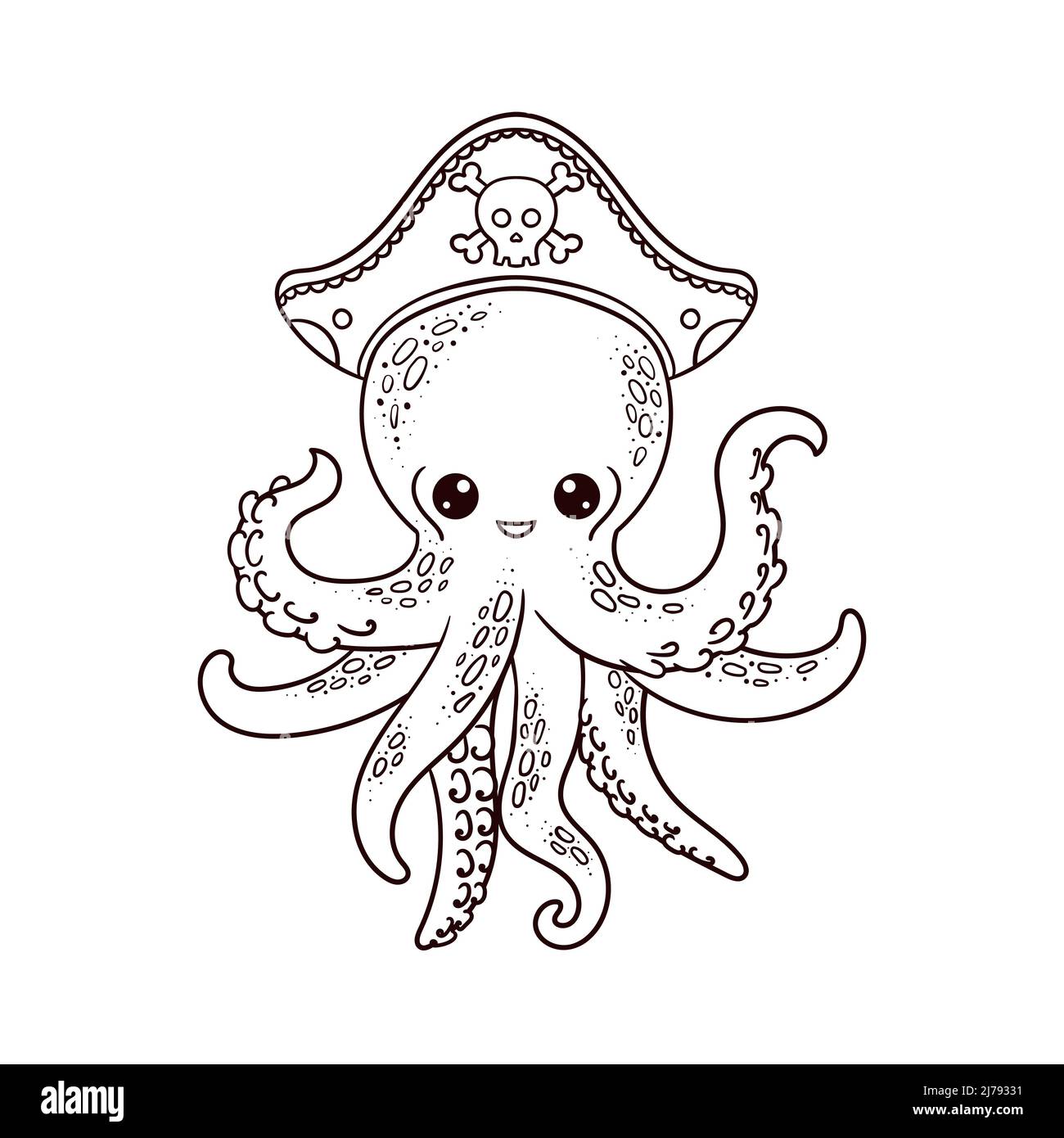 Polpo pirata cartoon con bottiglia. Illustrazione vettoriale in bianco e nero per libro da colorare Immagine e Vettoriale - Alamy