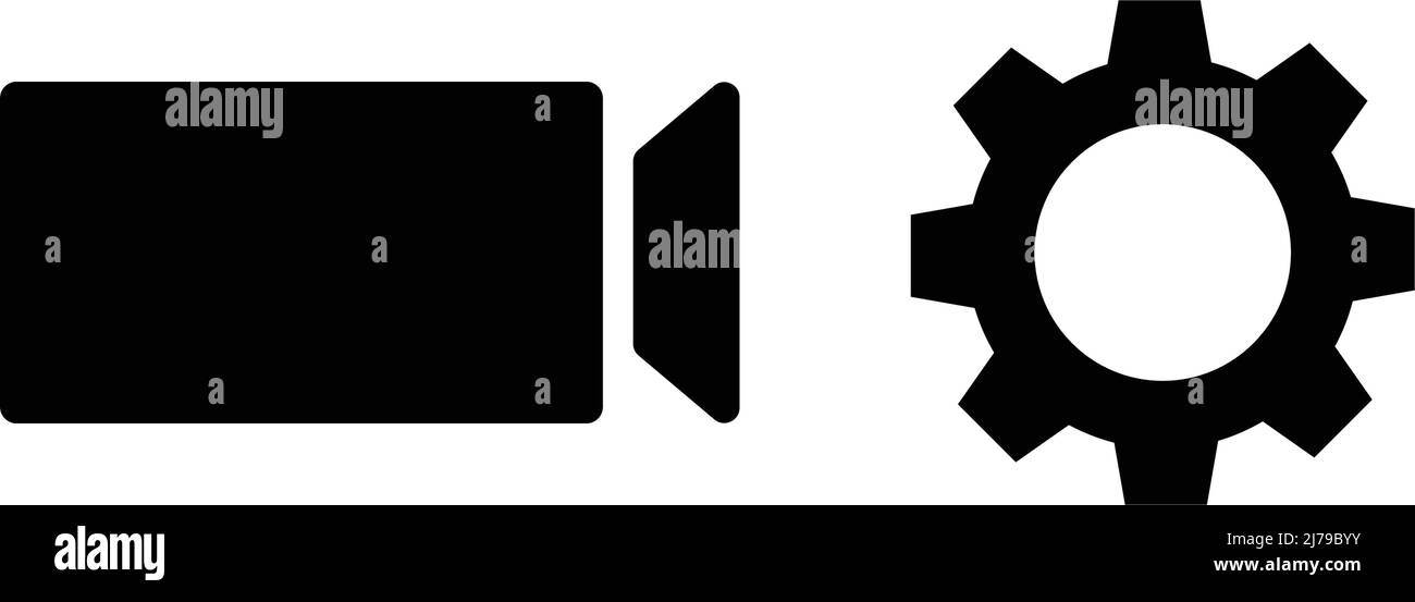 Videocamera e set di icone di silhouette di ingranaggio. Vettore modificabile. Illustrazione Vettoriale