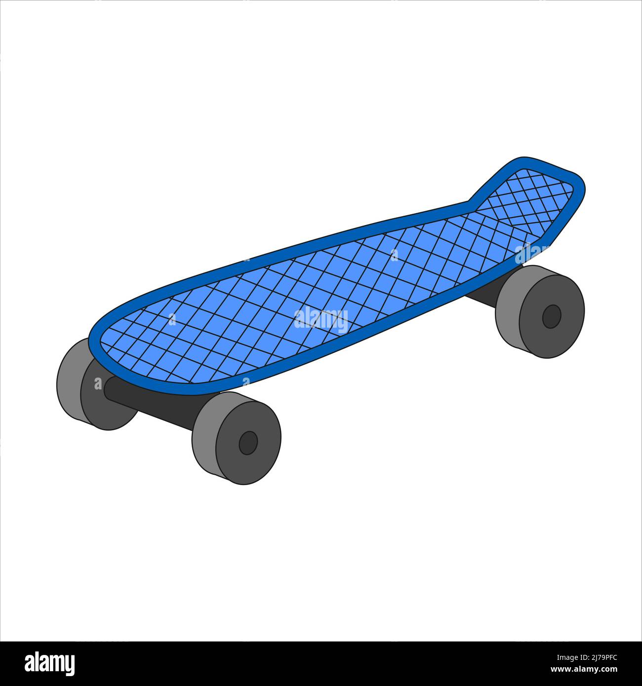 Skateboard, trasporto della gioventù di strada. Illustrazione del vettore Doodle isolata su sfondo bianco. Elemento decorativo con tratto. Illustrazione Vettoriale