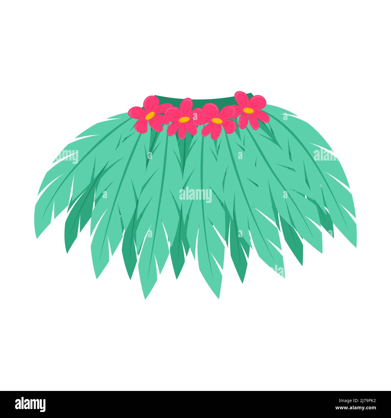 Gonna hawaiana di spiaggia fatta di foglie e fiori tropicali. Un elemento astratto dell'abbigliamento. Illustrazione vettoriale in uno stile cartoon piatto isolato su una w Illustrazione Vettoriale