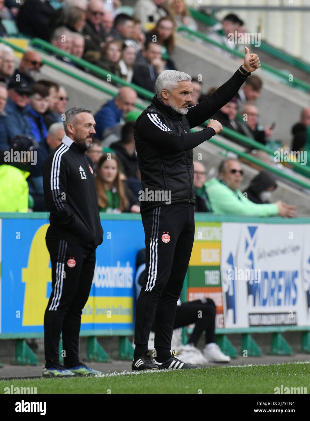 Easter Road Stadium, Edinburgh.Scotland Regno Unito. 7th mag 22 Hibernian vs Aberdeen Cinch Premiership Match .Aberdeen manager Jim Goodwin Credit: eric mccowat/Alamy Live News Foto Stock