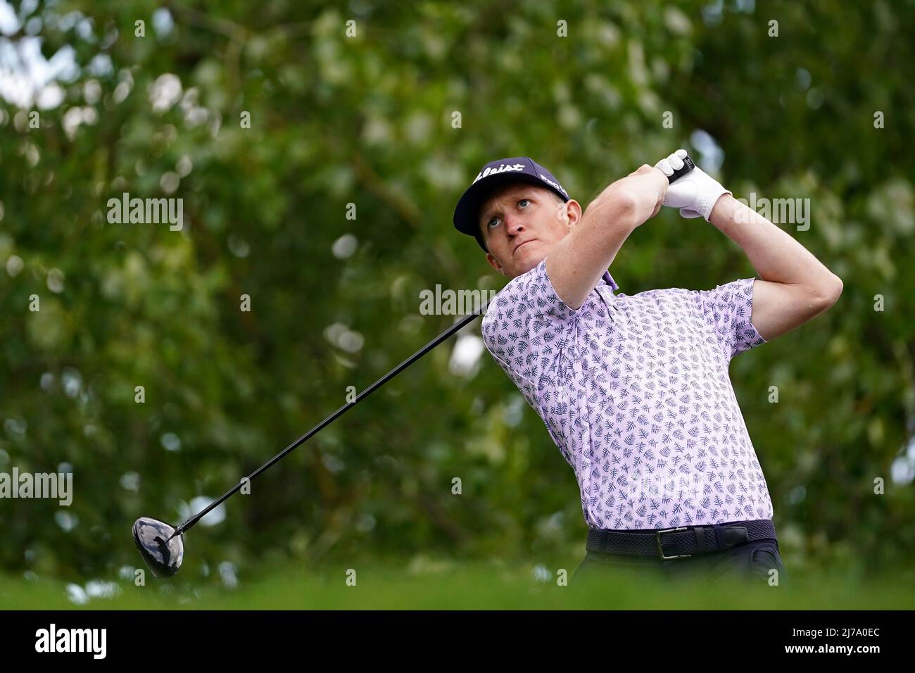 Marcus Kinhult in Svezia sul quindicesimo buco durante il terzo giorno di Betfred British Masters al Belfry, Sutton Coldfield. Data foto: Sabato 7 maggio 2022. Foto Stock