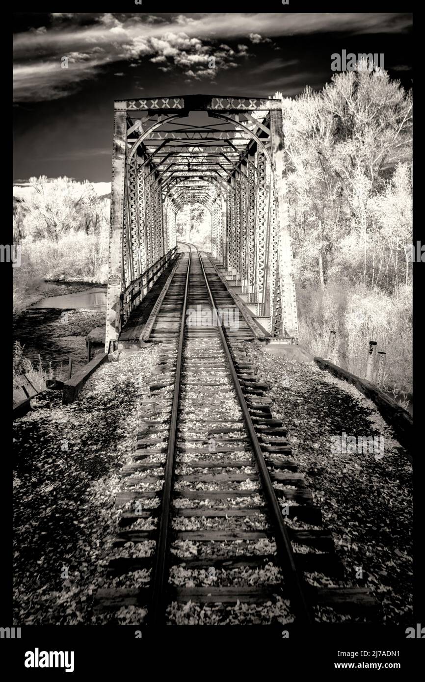 Ponte in acciaio sulla ferrovia a scartamento ridotto Foto Stock