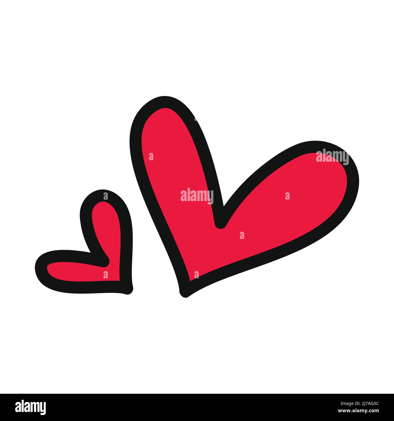 Vettore di cuori rossi isolato su sfondo bianco. Icona del cuore in un disegno piatto. Doodle cuori. Illustrazione Vettoriale