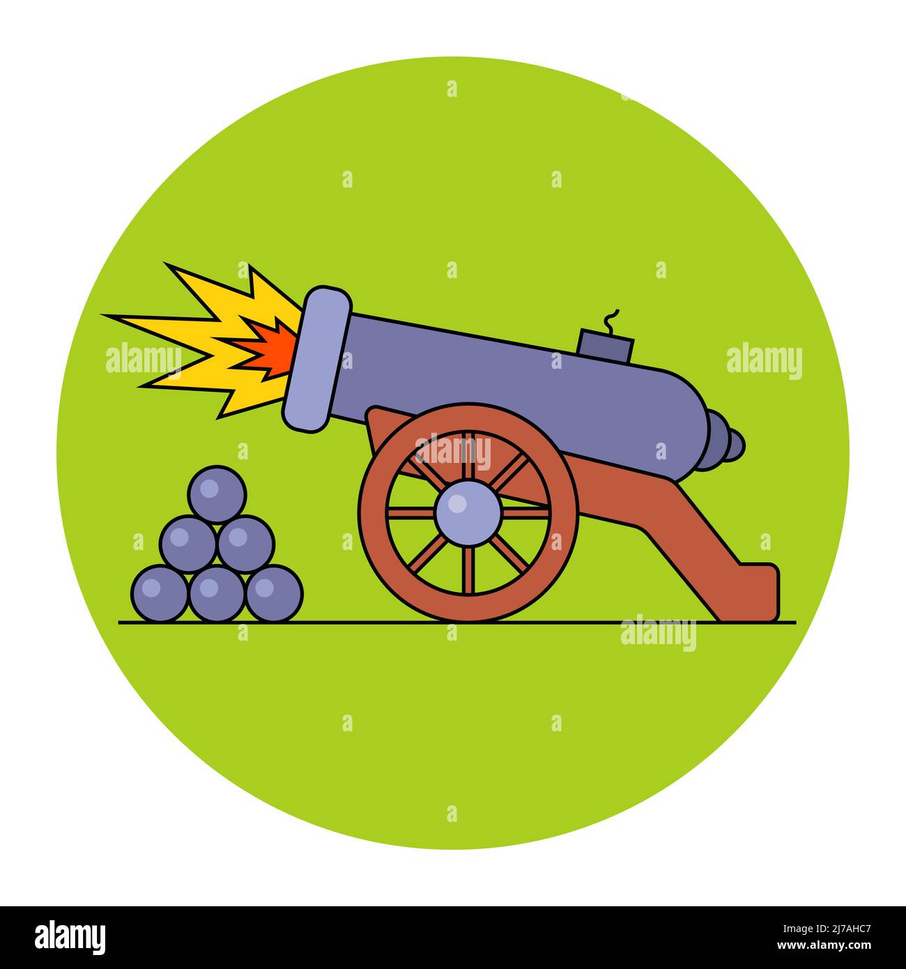 sparato da un vecchio cannone di ferro. illustrazione vettoriale piatta. Illustrazione Vettoriale