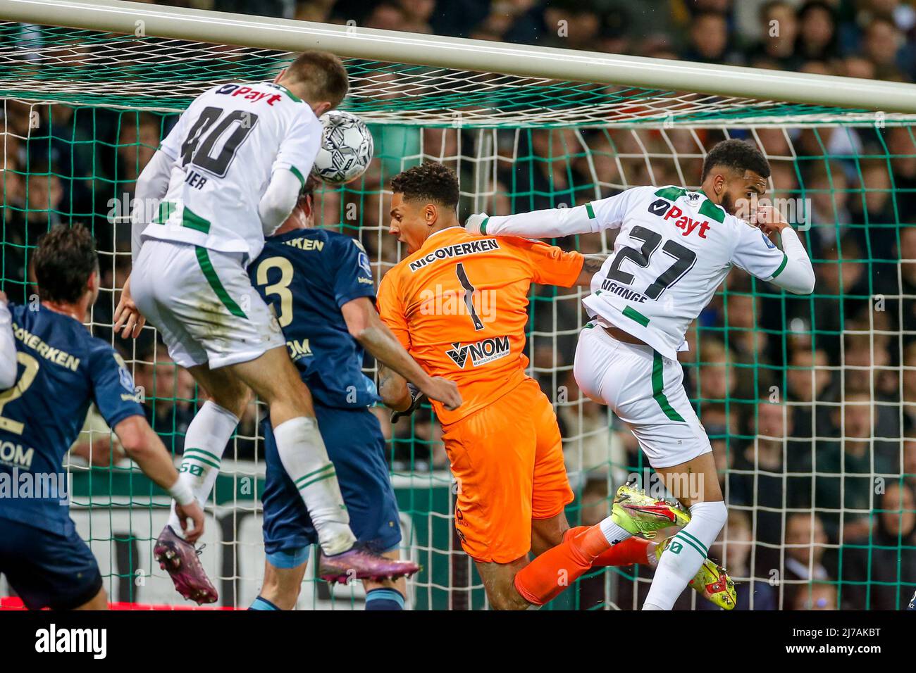 GRONINGEN, PAESI BASSI - MAGGIO 7: Bjorn Meijer del FC Groningen segna il 1-2 durante la partita olandese Eredivie tra FC Groningen e Sparta Rotterdam allo Stadion Euroborg il 7 maggio 2022 a Groningen, Paesi Bassi (Foto di Henk Jan Dijks/Orange Pictures) Foto Stock