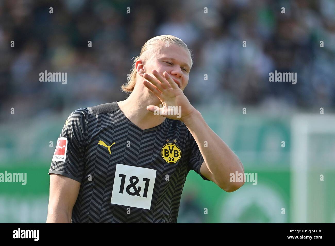 Erling HAALAND (DO), gesto, azione, immagine singola, motivo singolo ritagliato, Metà personaggio, metà personaggio football 1st Bundesliga stagione 2021/2022, 33rd matchday, matchday33, Greuther Furth - Borussia Dortmund 1-3 il 7th maggio 2022, Ronhof Thomas Sports Park Estate a Fuerth. Foto Stock