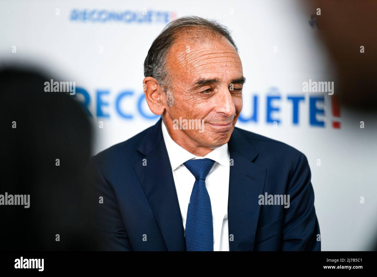 Parigi, Francia. 07th maggio 2022. Eric Zemmour durante la giornata di formazione per i candidati del suo partito Reconquete! Per le elezioni legislative in Salle Wagram, Parigi, Francia, il 7 maggio 2022. Credit: Victor Joly/Alamy Live News Foto Stock