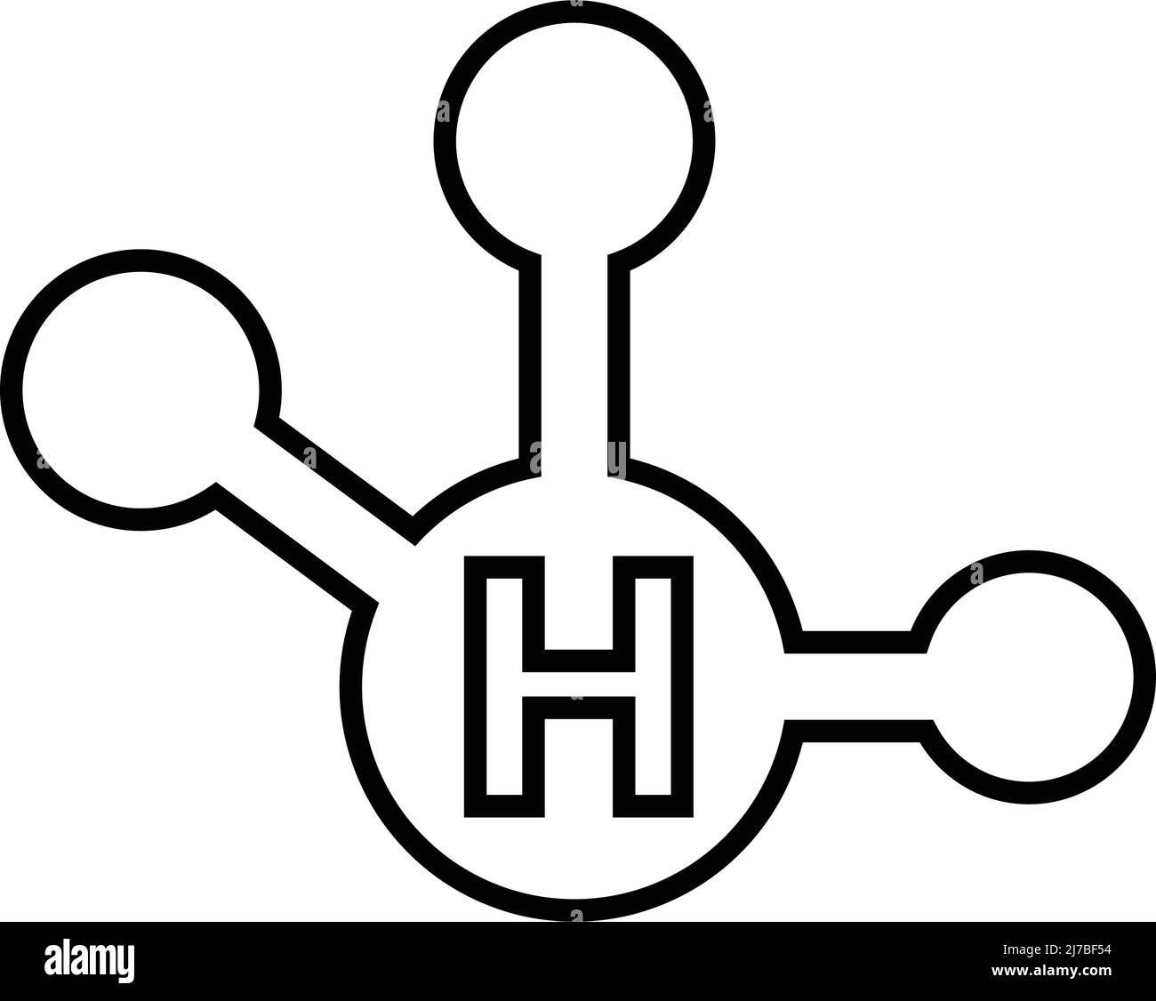 Scienza, l'icona del segno dell'idrogeno è isolata su sfondo bianco. Semplice illustrazione vettoriale per grafica e web design o scopi commerciali. Illustrazione Vettoriale