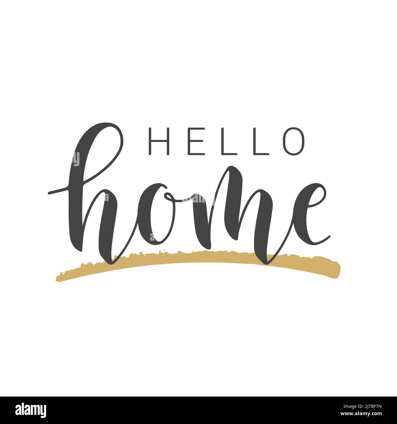 Scritta a mano di Hello Home. Modello per Banner, biglietto d'auguri, cartolina, invito, festa, Poster, stampa o prodotto Web. Illustrazione Vettoriale