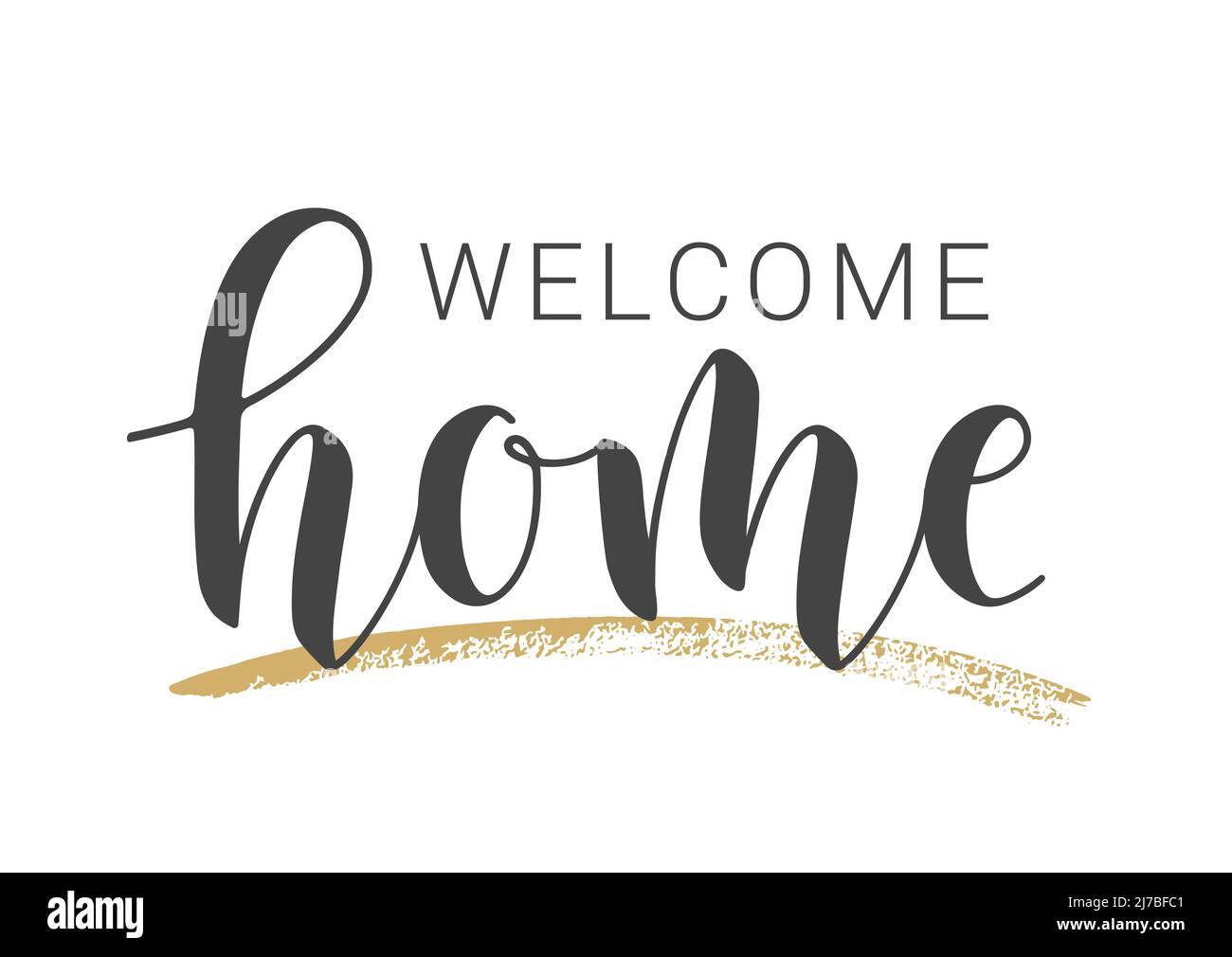 Scritta a mano di Welcome Home. Modello per Banner, biglietto d'auguri, cartolina, invito, festa, Poster, stampa o prodotto Web. Illustrazione Vettoriale