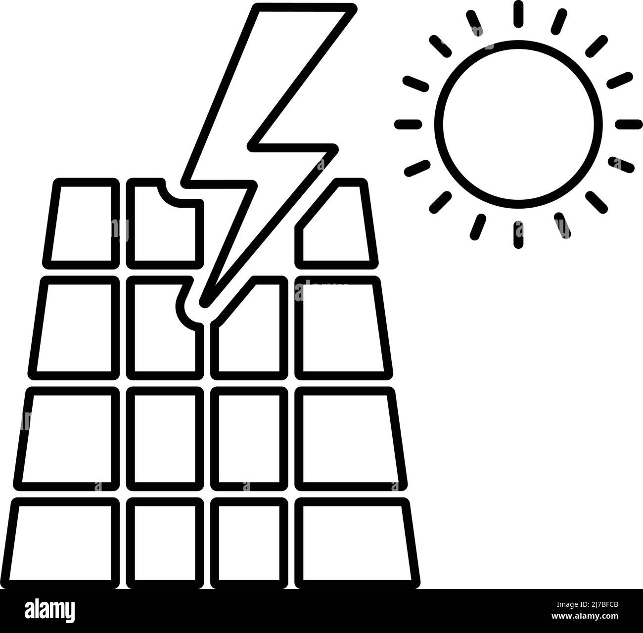 L'icona dell'energia solare è isolata su sfondo bianco. Semplice illustrazione vettoriale per grafica e web design o scopi commerciali. Illustrazione Vettoriale