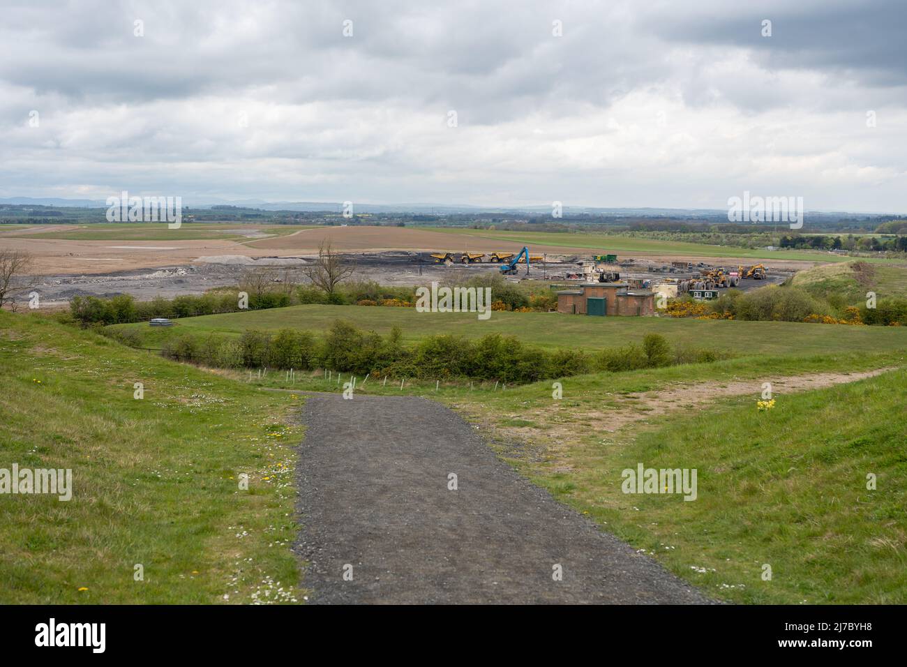 Compilazione finale dei lavori sulla miniera di superficie Banks opencast Shotton, vista da Northumberlandia, Cramlington, Northumberland, Regno Unito. Foto Stock