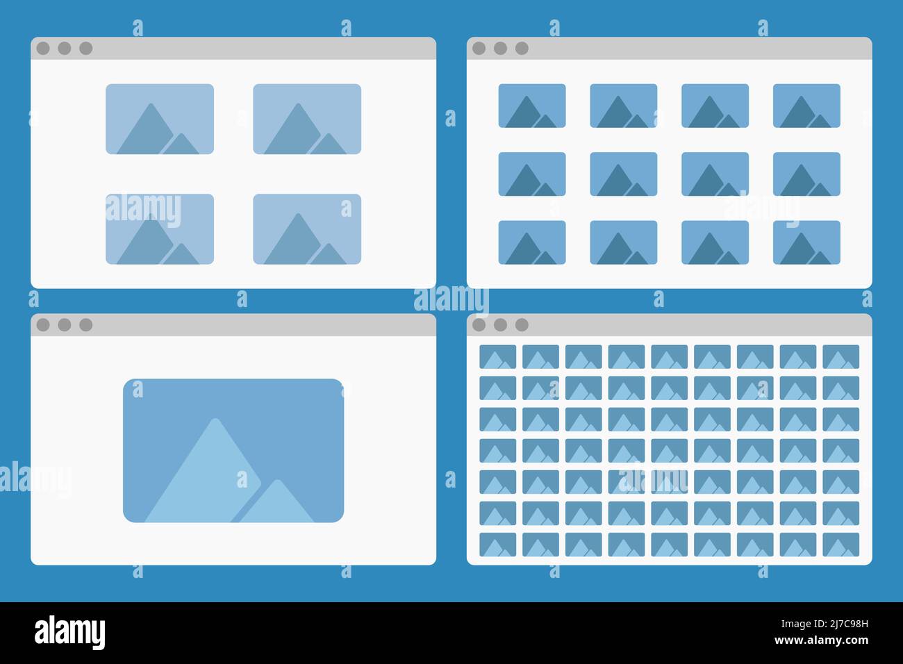 cartelle delle finestre dell'interfaccia desktop con icone delle immagini isolate semplice illustrazione piatta del vettore dell'interfaccia utente Illustrazione Vettoriale