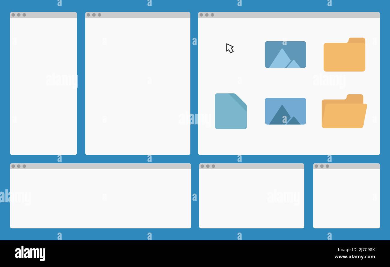 finestra vuota dell'interfaccia desktop con icone di cartella isolate semplice illustrazione piatta del vettore ui Illustrazione Vettoriale