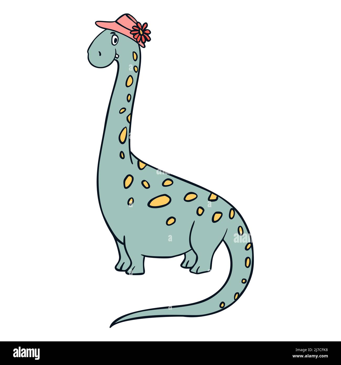 Divertente personaggio Dinosaur per i bambini di moda o design camera per bambini. Cute mascotte disegnata a mano per le attività del ragazzo del toddler. Bambini clipart. Illustrazione Vettoriale