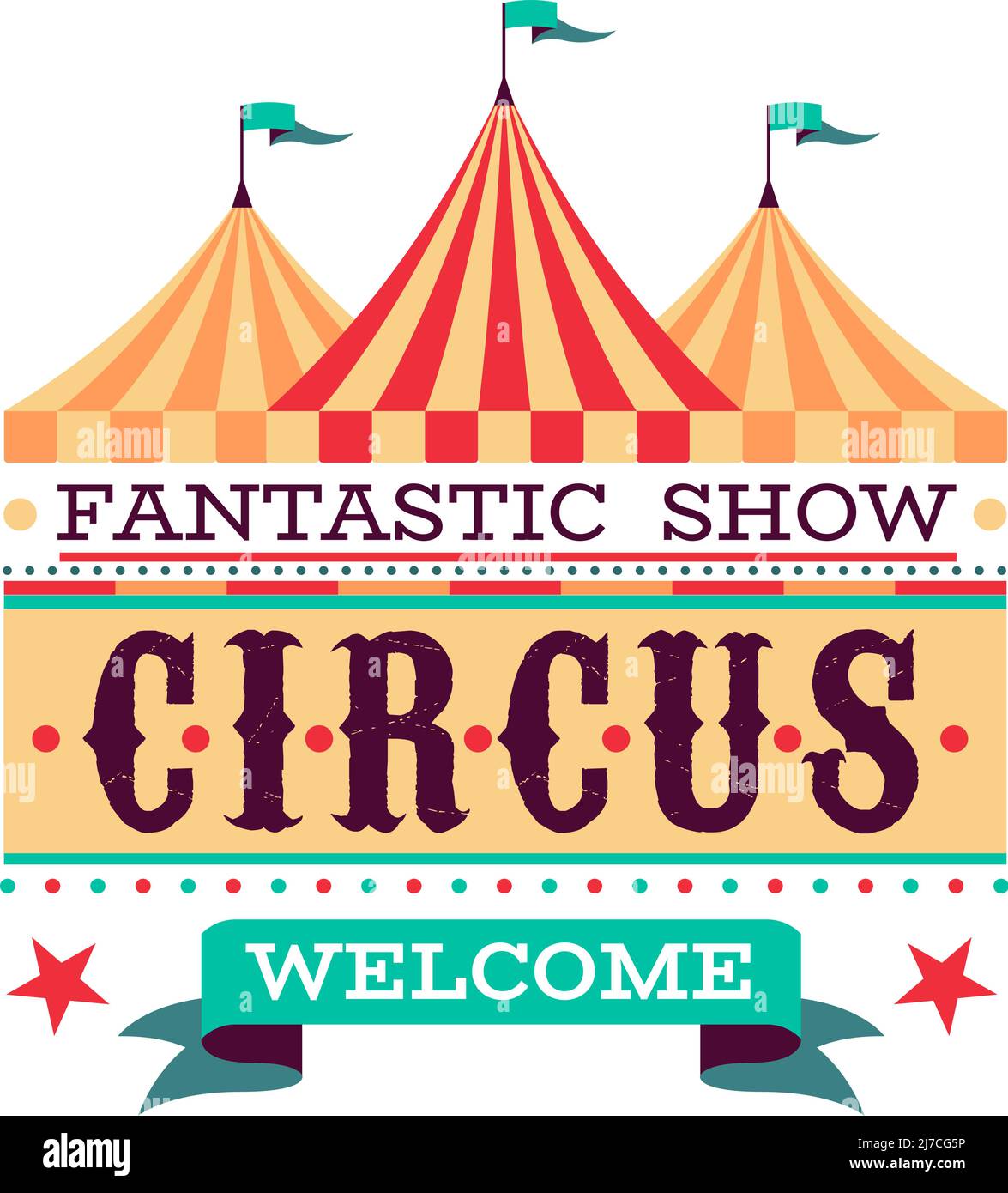Etichetta Circus. Tenda vintage con testo. Invito retrò allo spettacolo, poster di benvenuto di carnevale, biglietto d'ingresso per lo spettacolo festivo, cartello per eventi Illustrazione Vettoriale