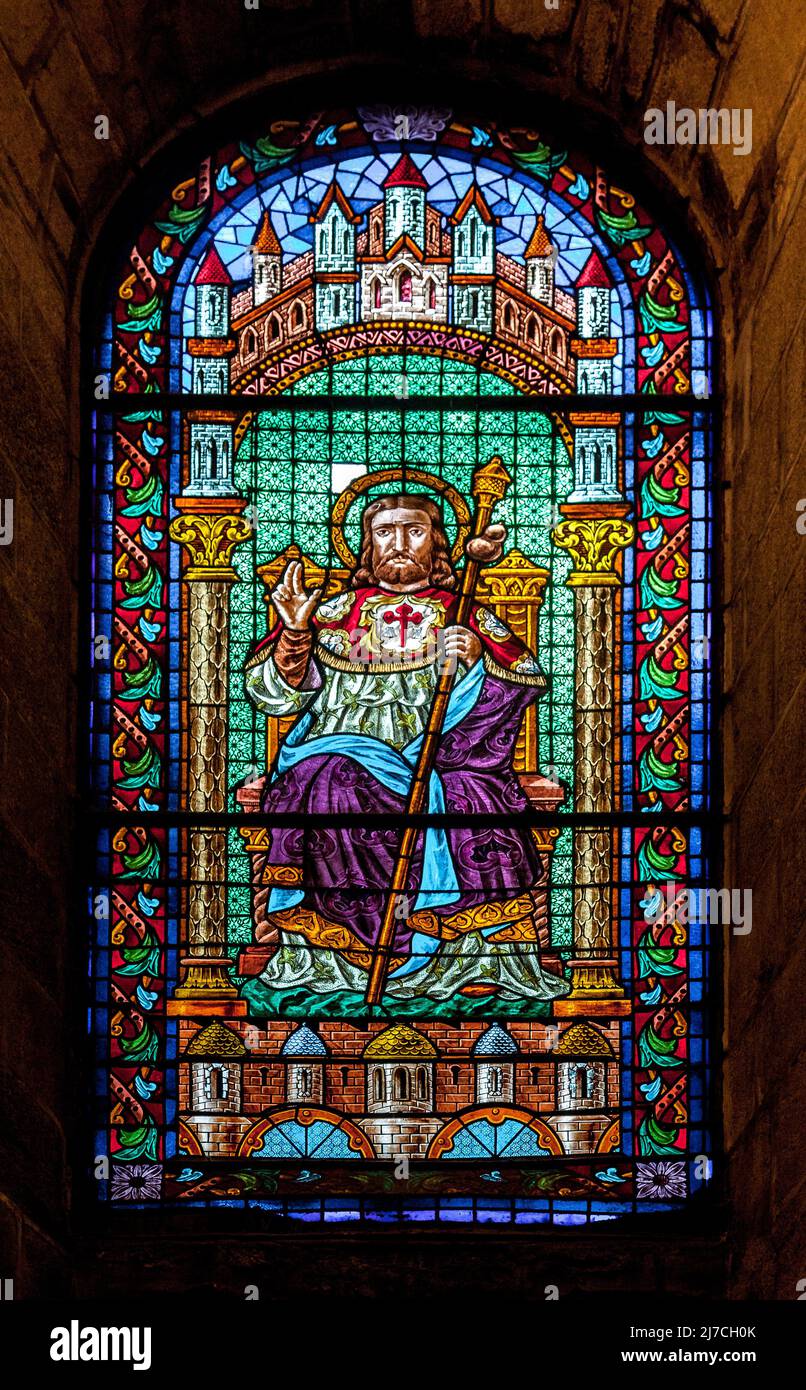 Vetrata nella cattedrale di Santiago de Compostela Foto Stock