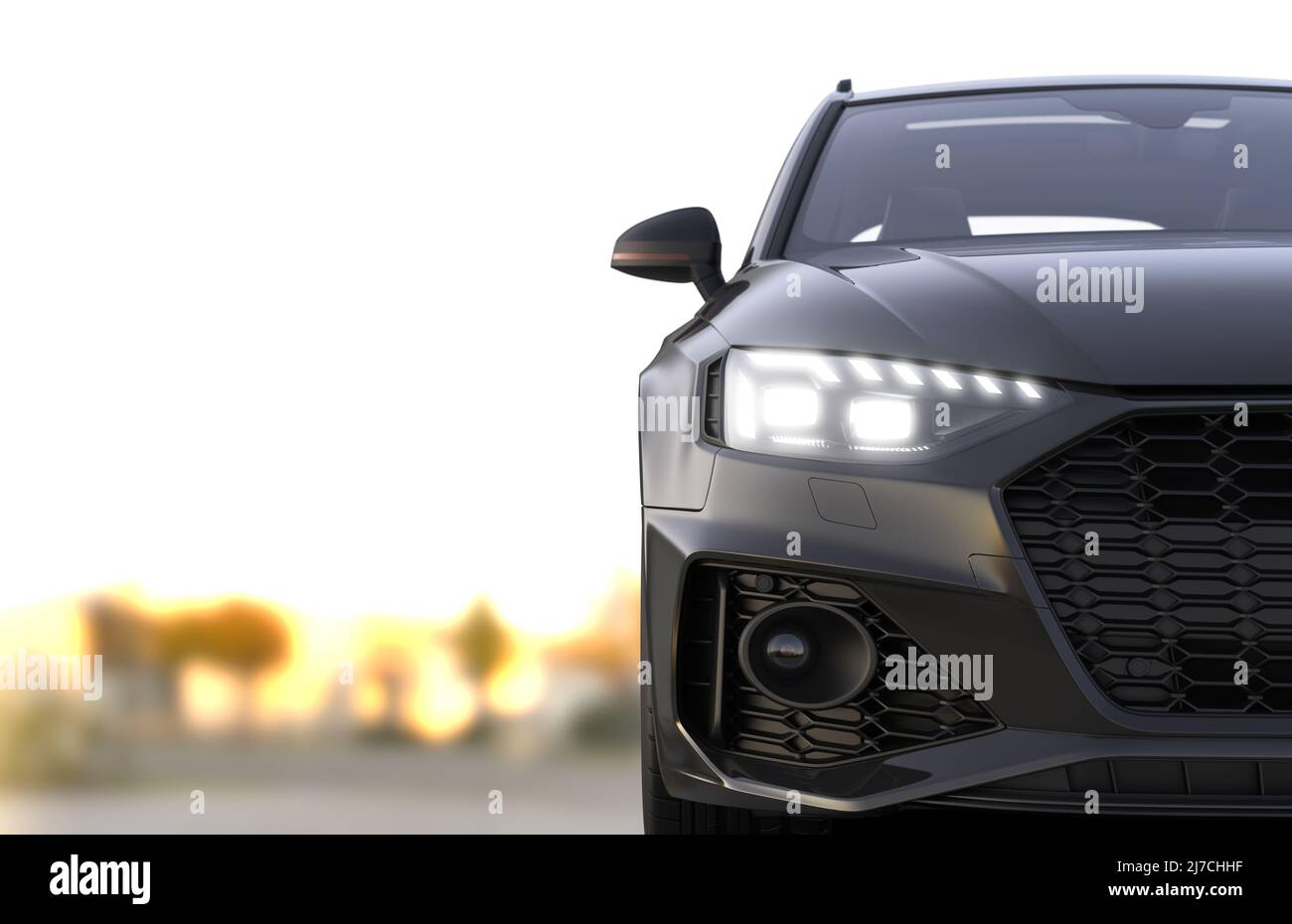 Auto non brandizzata nera sportiva generica all'aperto: Illustrazione 3D Foto Stock