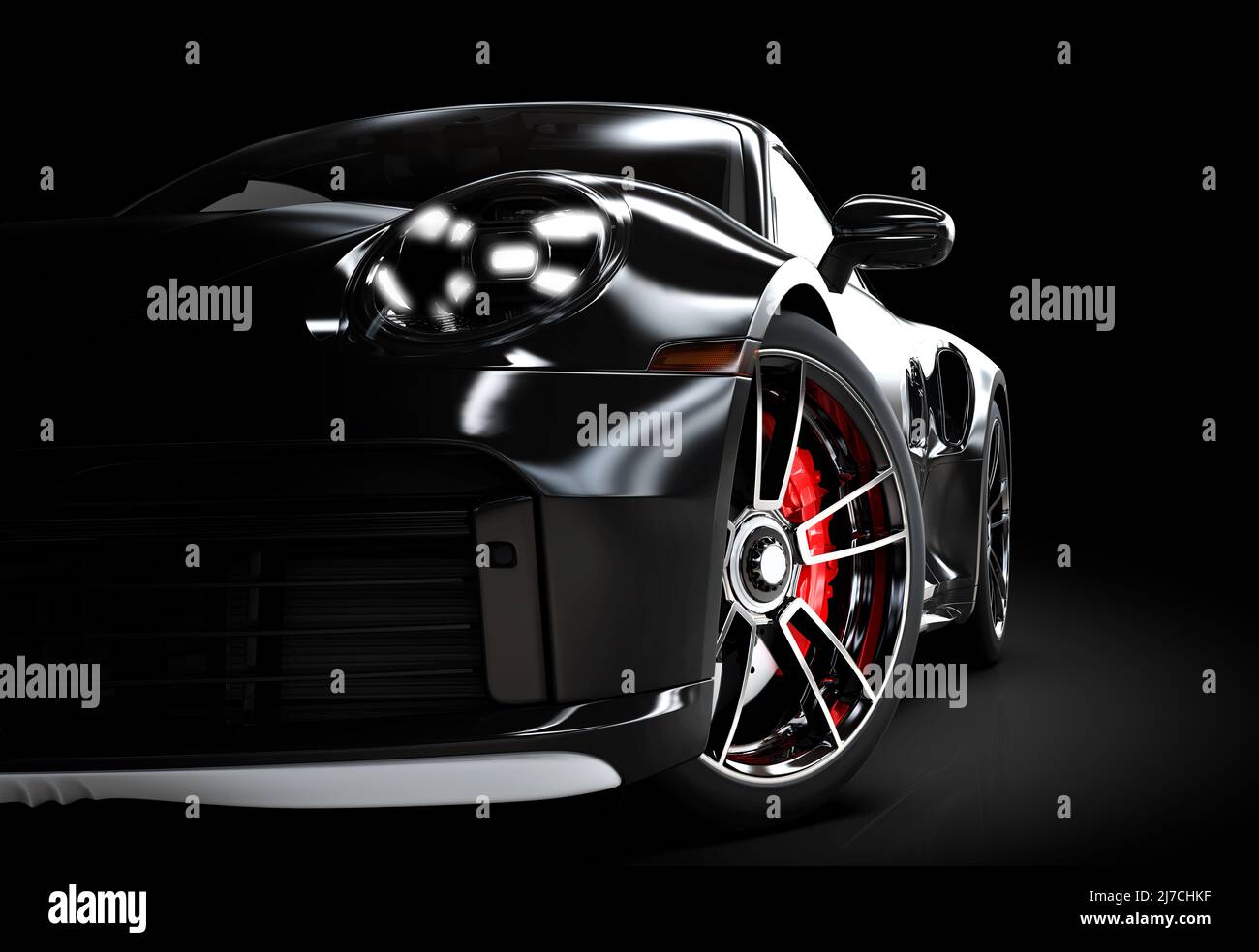 Auto sportiva nera generica senza marchio al buio: Illustrazione 3D Foto Stock