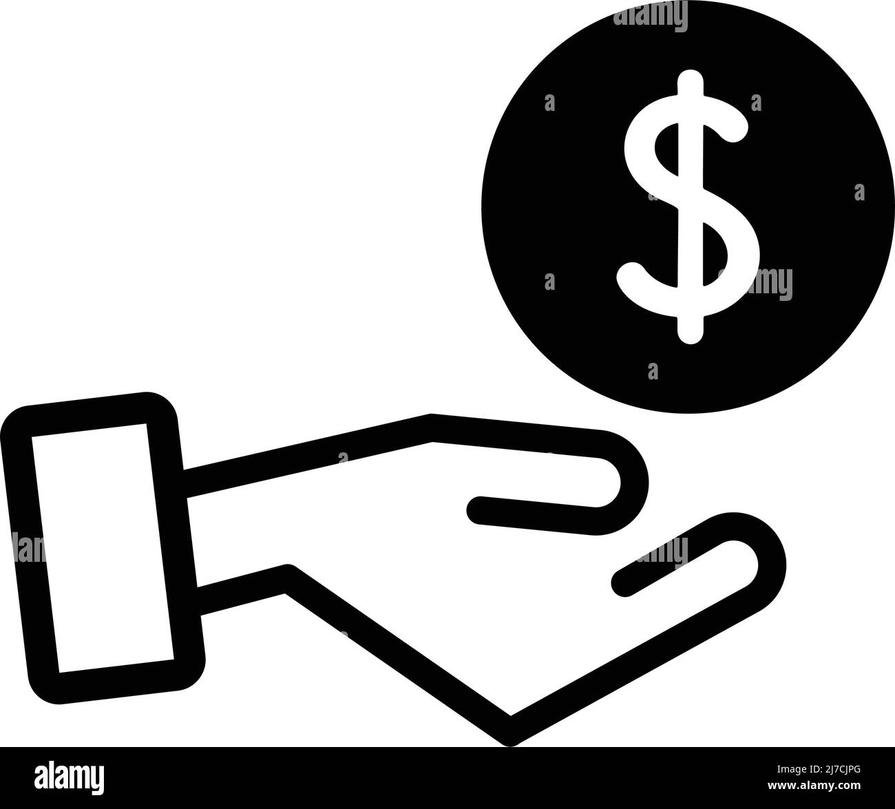 Icona della forma della moneta della mano e del dollaro. Vettore modificabile. Illustrazione Vettoriale