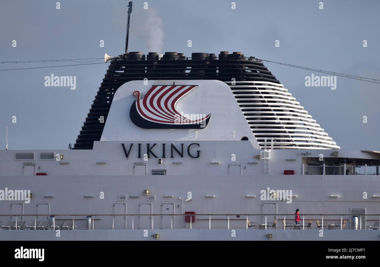 08/05/2022 Tilbury UK nave da crociera di lusso Viking Star ha fatto il suo debutto sul Tamigi questa mattina ormeggio al London International Cruise Terminal Foto Stock