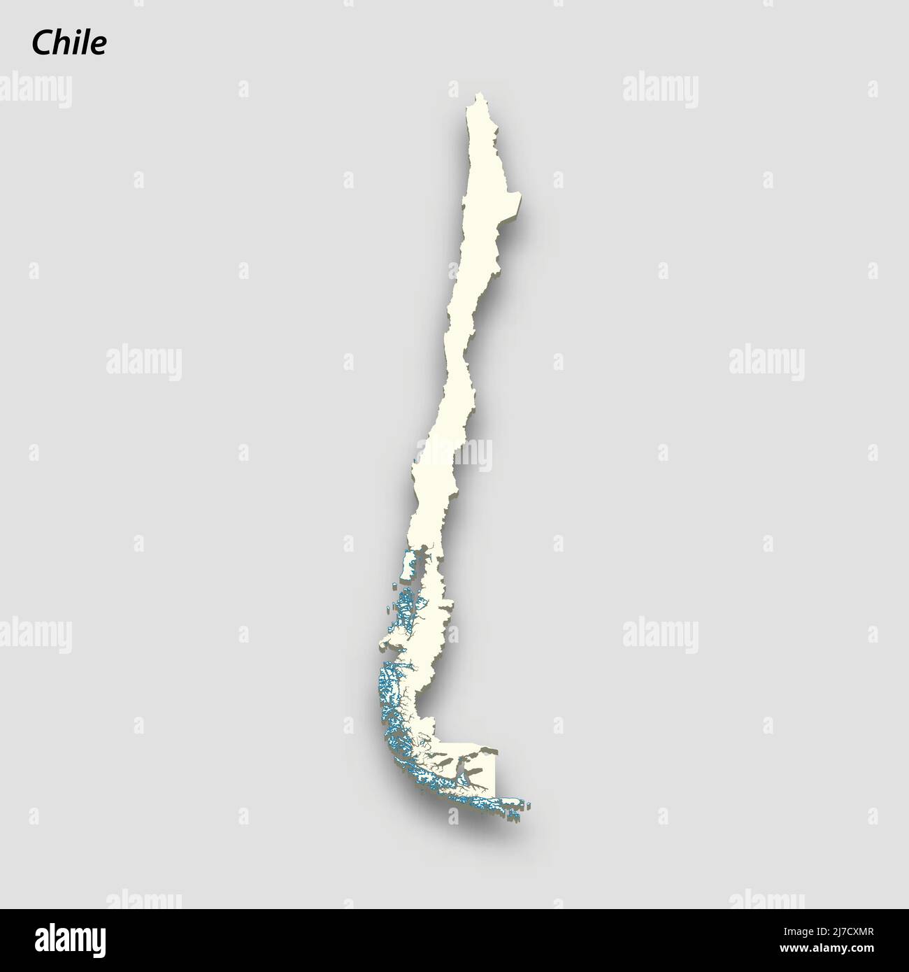 3D carta isometrica del Cile isolata con ombra. Illustrazione vettoriale del tipo di carta Illustrazione Vettoriale