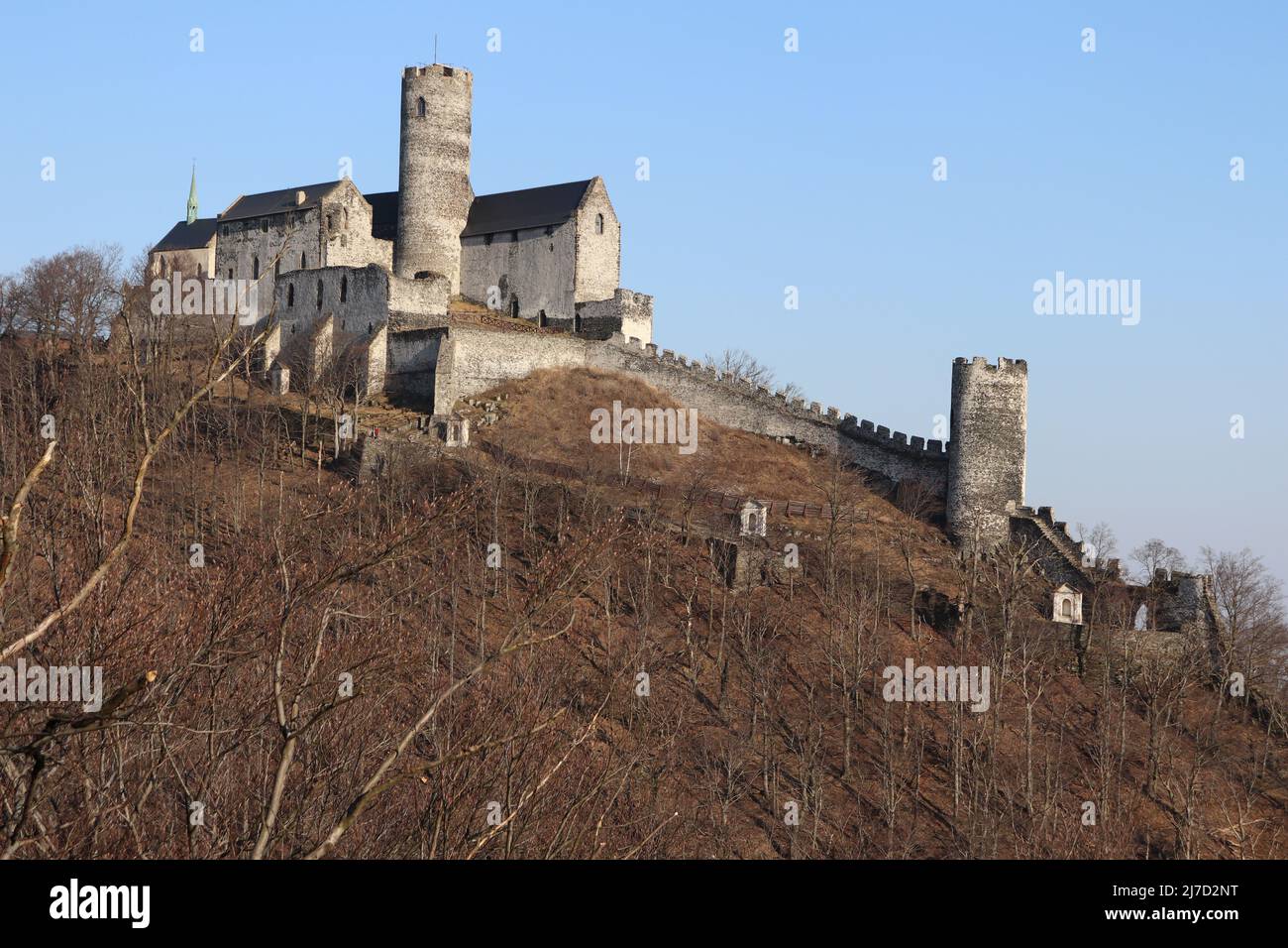 Il castello reale di Bezděz è un'imponente struttura gotica del 13th secolo situata nel nord della Repubblica Ceca. Foto Stock