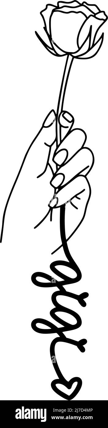 Disegno citazione Gigi, mano con fiore di rosa. Disegno della cartolina del giorno della madre. Regalo per nonna. Illustrazione Vettoriale
