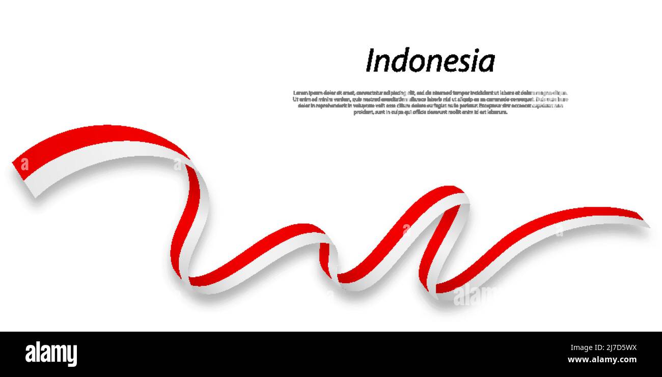 Sventolando in nastro o banner con bandiera di Indonesia. Modello per il giorno di indipendenza il design di poster Illustrazione Vettoriale