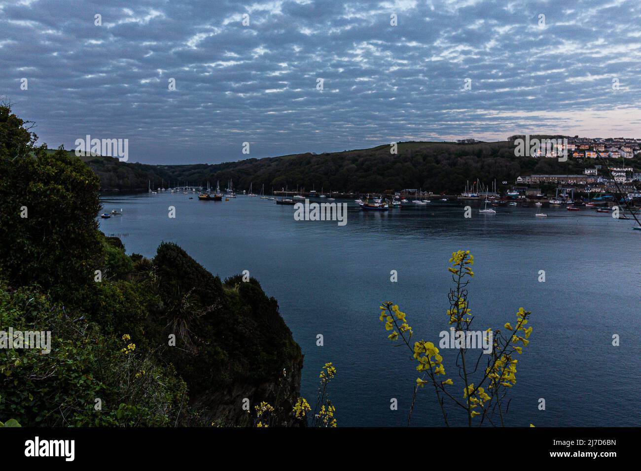 Piccolo villaggio di pescatori Polruan e Fowey Estuary, Cornovaglia, Regno Unito Foto Stock