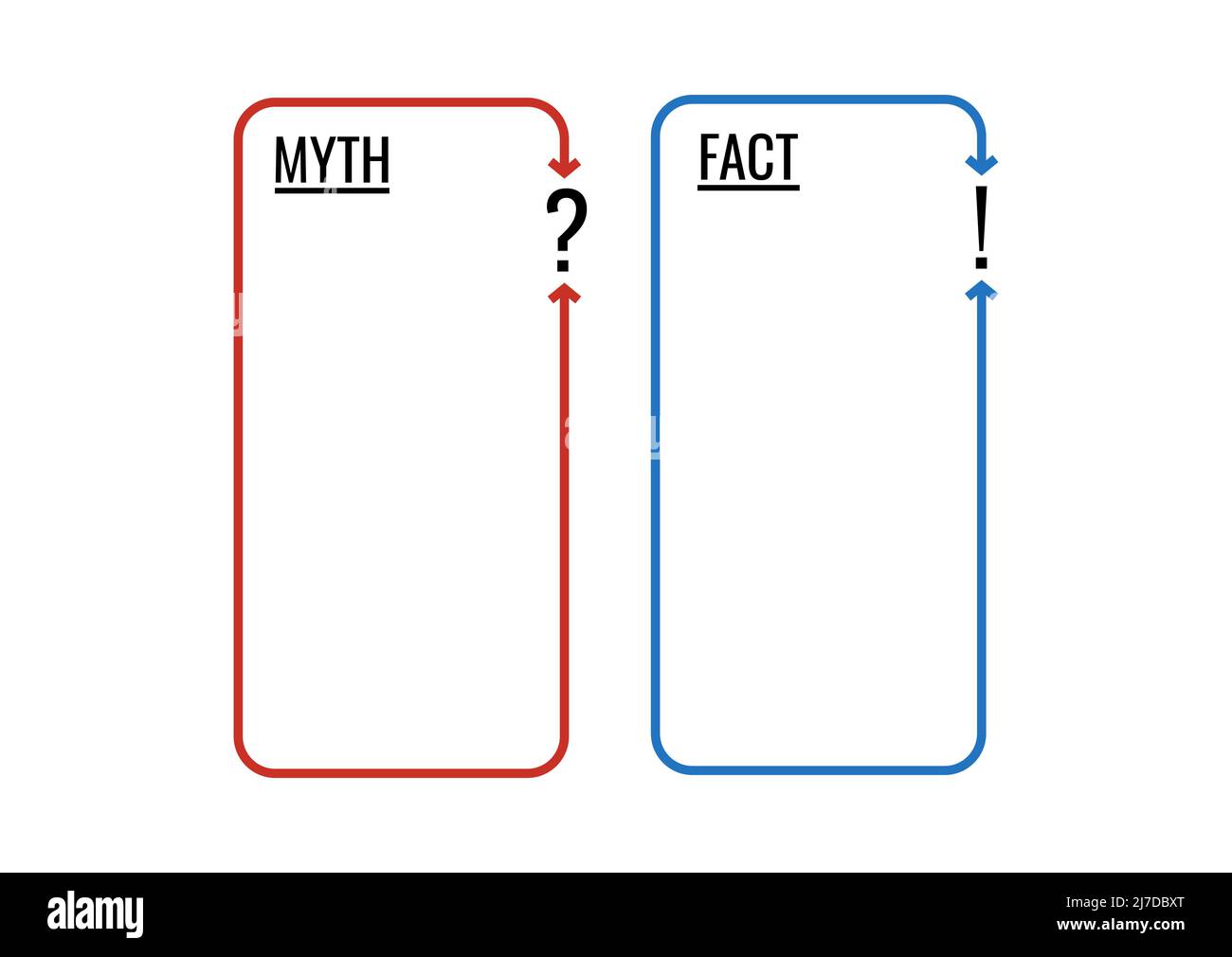 Set di vettori per la lista di controllo dei miti e dei fatti. Illustrazione Vettoriale