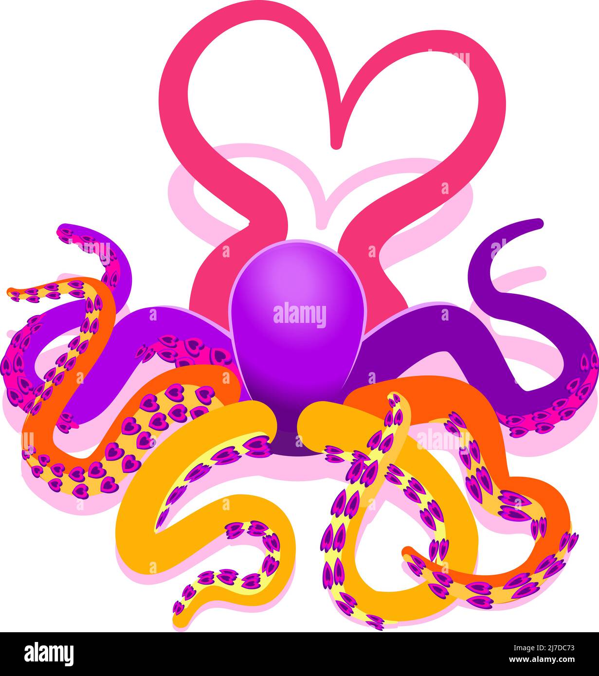 Il cuore del polpo forma tentacoli e ventose Illustrazione Vettoriale