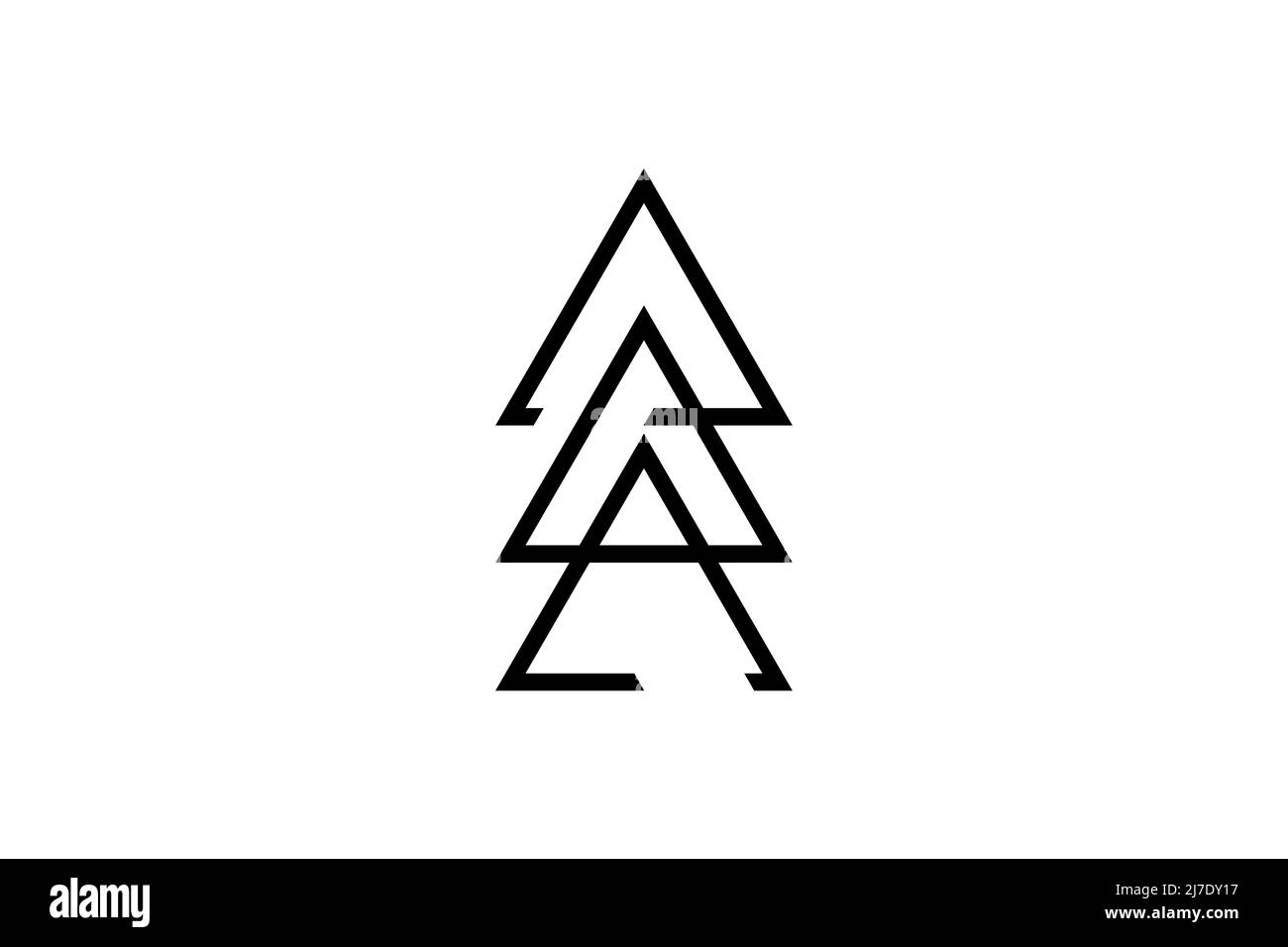 Triangoli sacri, modello con logo triangolare. Passato, presente, futuro. Geometria minima, antico segno mistico. Icona tatuaggio nero, vettore isolato su bianco Illustrazione Vettoriale