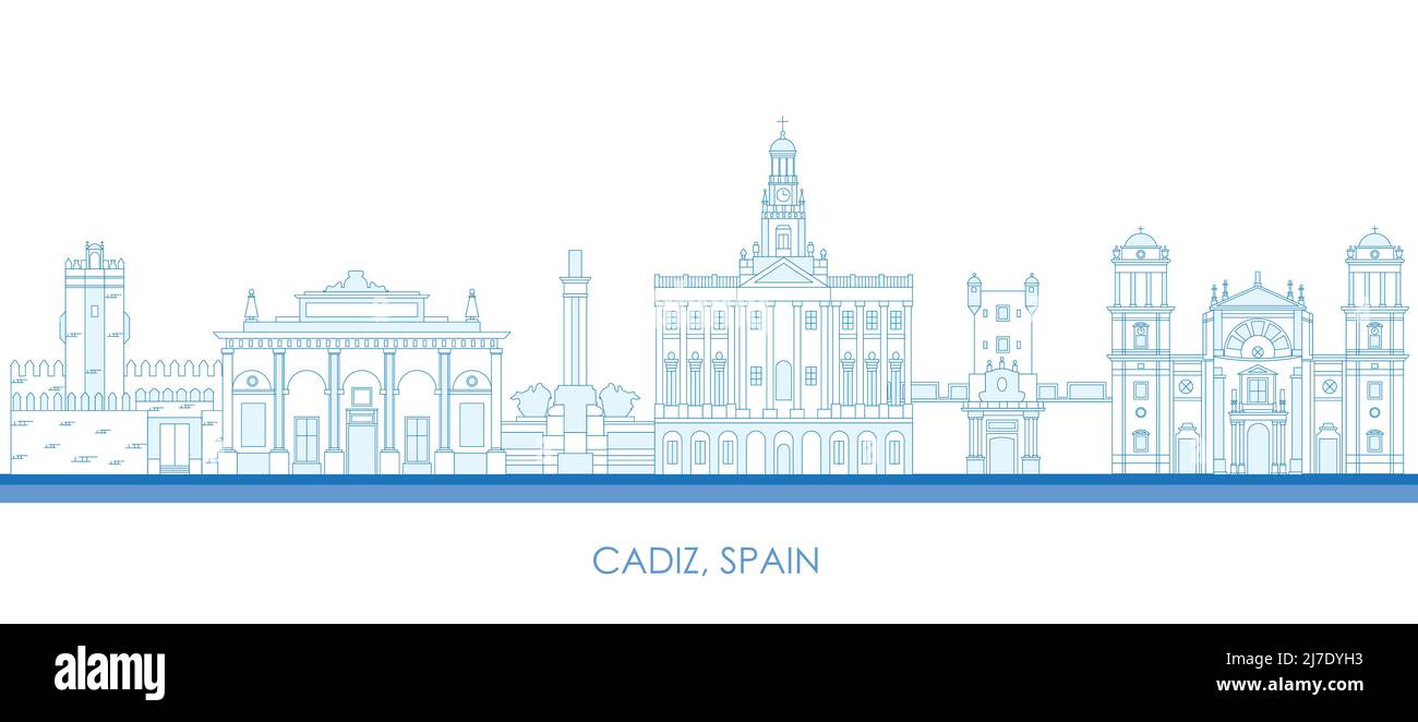 Profilo panorama Skyline di Cadice, Andalusia, Spagna - illustrazione vettoriale Illustrazione Vettoriale