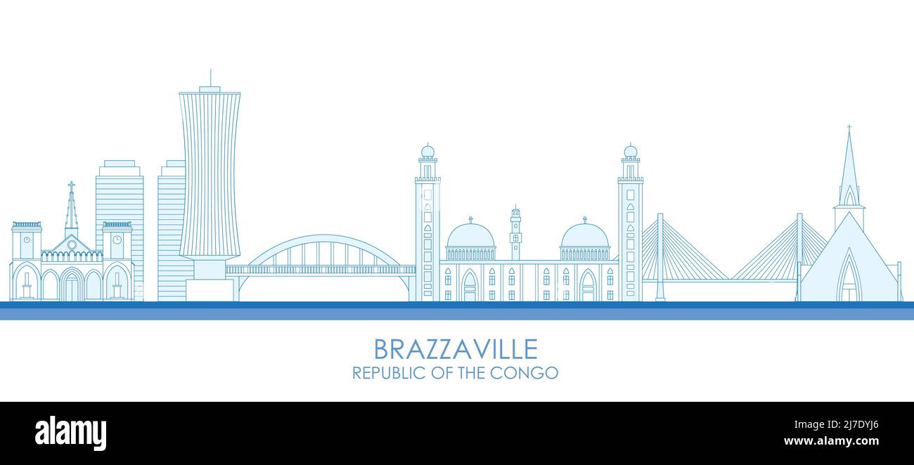 Profilo panorama Skyline di Brazzaville, Repubblica del Congo - illustrazione vettoriale Illustrazione Vettoriale