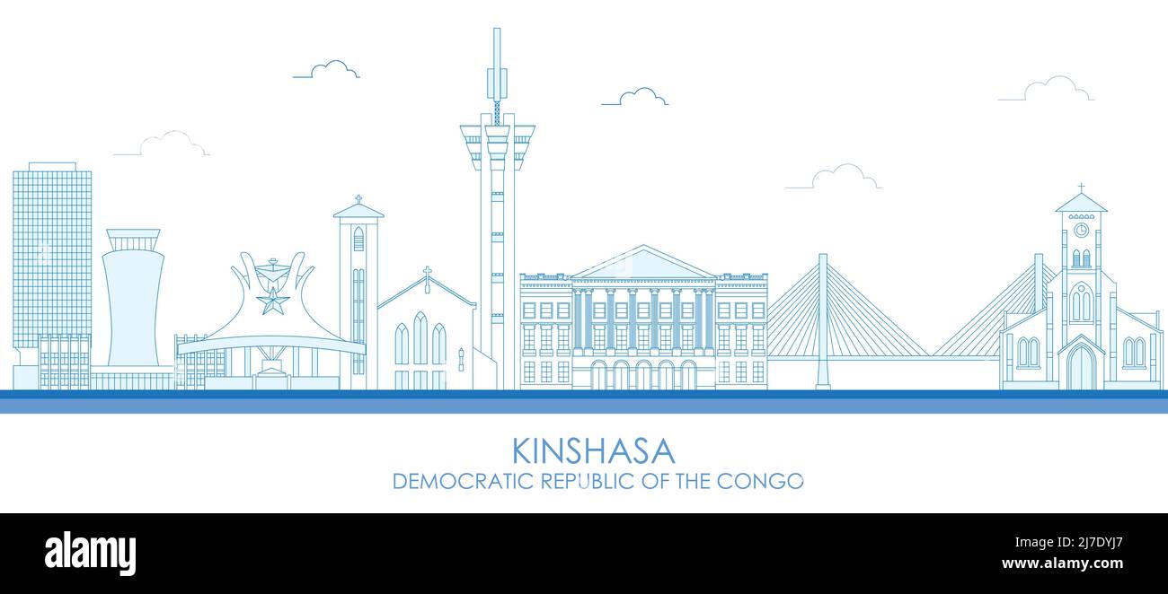Profilo panorama Skyline di Kinshasa, Repubblica Democratica del Congo - illustrazione vettoriale Illustrazione Vettoriale