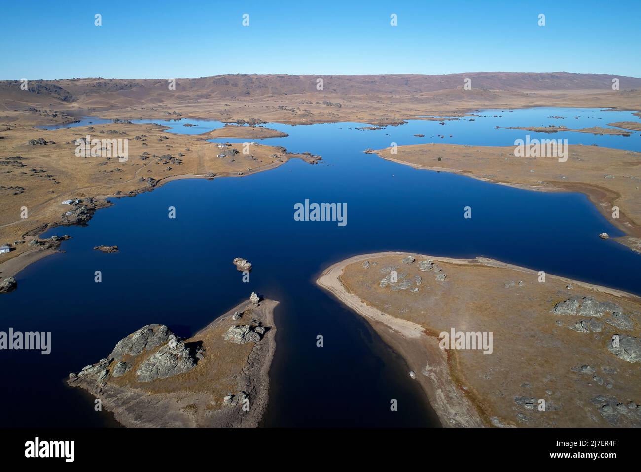 Poolburn Dam, Central Otago, South Island, Nuova Zelanda - antenna drone Foto Stock