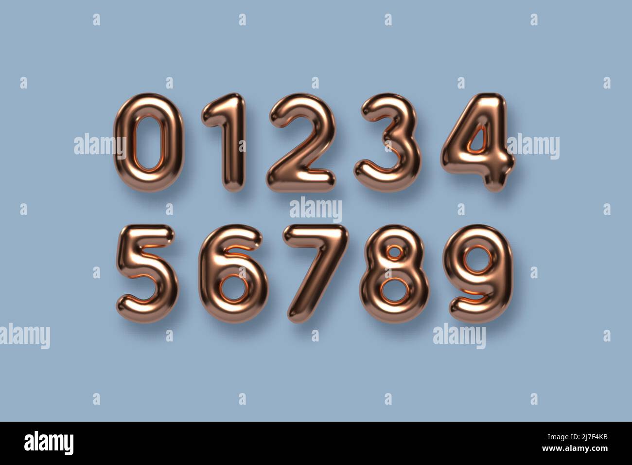 Set vettoriale di numeri metallici in rame. Illustrazione Vettoriale