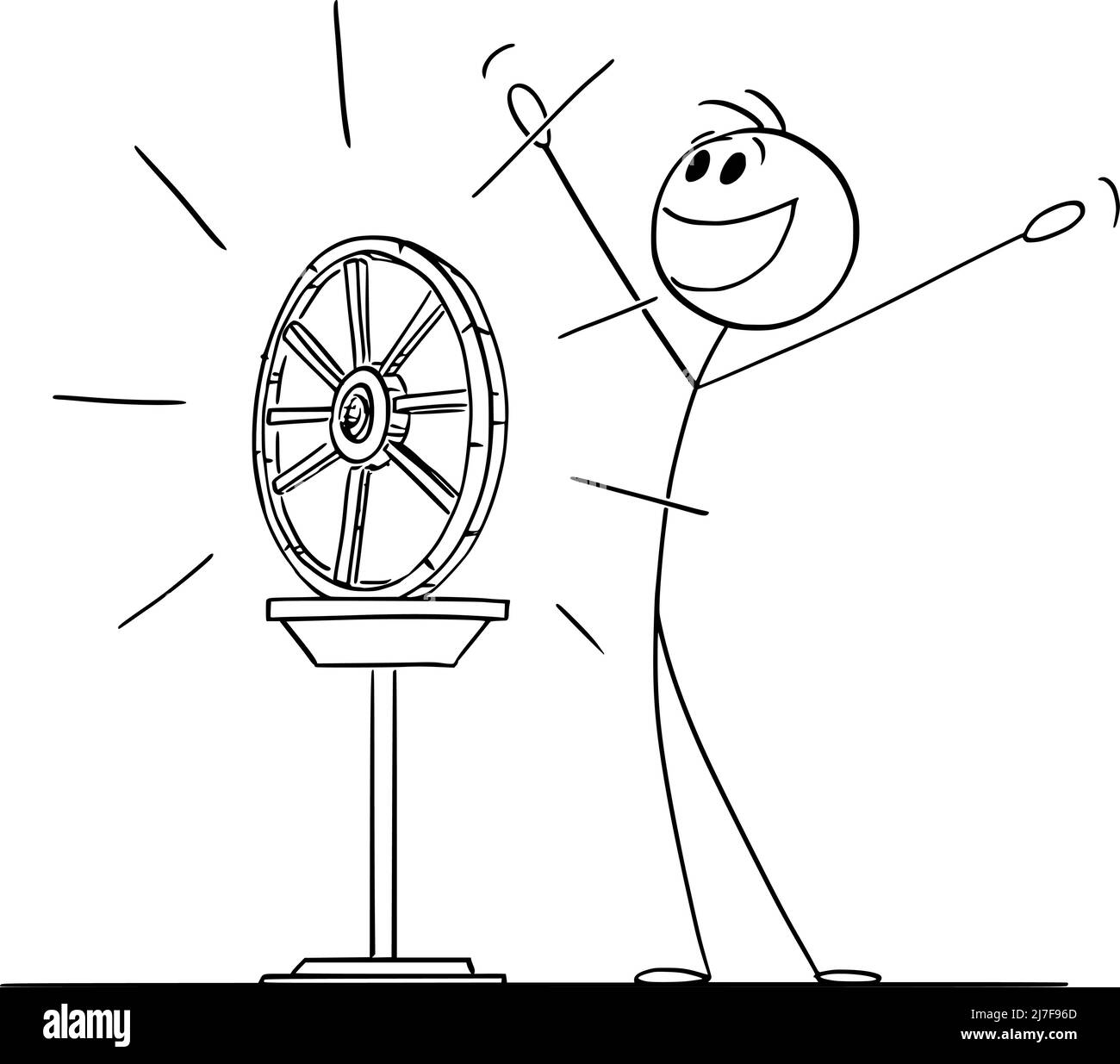 Persona che celebra che ha inventato ruota di legno, Vector Cartoon Stick Illustrazione Illustrazione Vettoriale