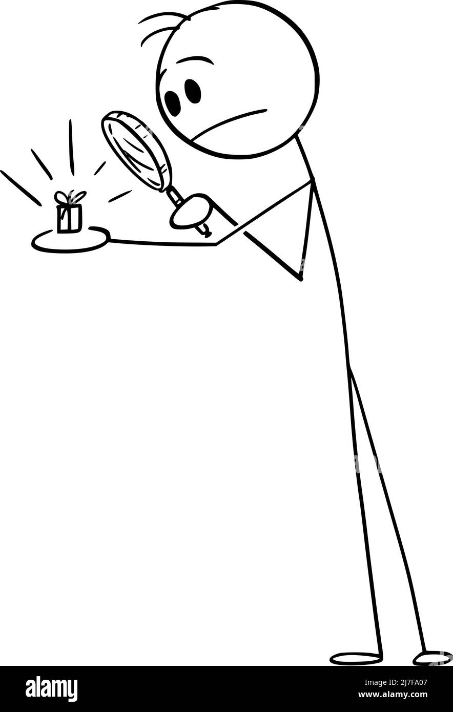 Persona frustrato che guarda piccolo regalo , illustrazione del bastone del vettore del cartoon Illustrazione Vettoriale