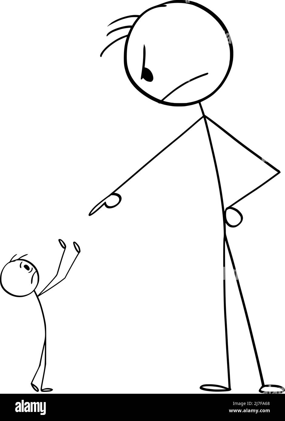 Big potente persona incolpare o accusare piccolo e debole uomo , vettore Cartoon Stick Illustrazione Illustrazione Vettoriale