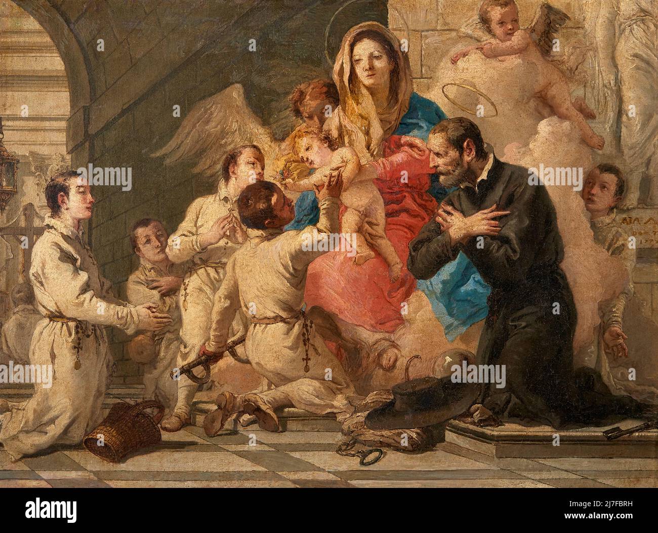 San Girolamo Emiliani con gli orfani alla presenza della Madonna con Gesù Bambino - olio su tela - Giandomenico Tiepolo - 1778 - Padova, Italia, Muse Foto Stock