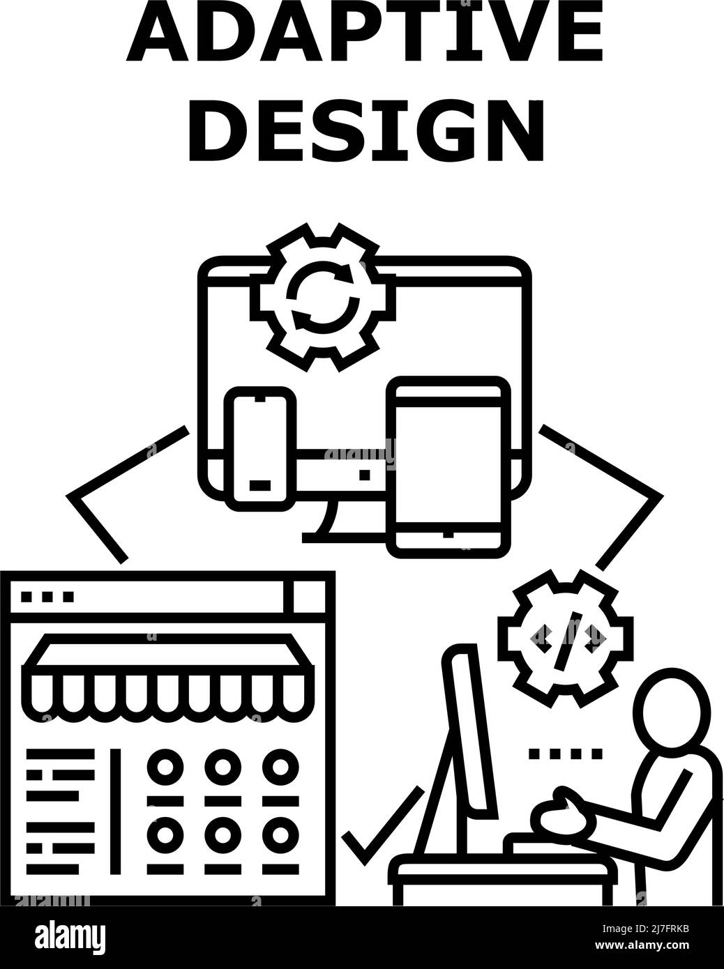 Illustrazione nera del concetto Adaptive Design Vector Illustrazione Vettoriale