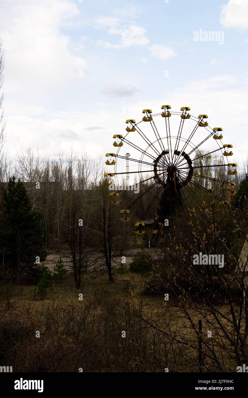Ruota panoramica nella città fantasma di Pripyat, zona centrale nucleare di Cernobyl Alienation, Ucraina Foto Stock
